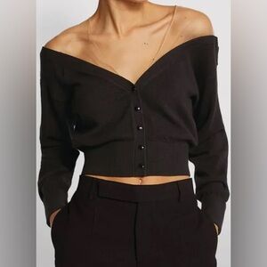 Alexander Wang Cropped Sweater Black S Fitted Yoke Mesh Wool Cashmere Classic